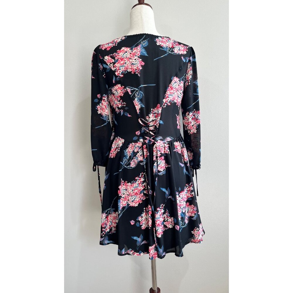Loveposh Mini Dress Womens M Black Sheer Floral Lined Cottage Festival - Picture 2 of 9